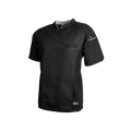 Black short-sleeve shirt with a logo on a white background