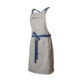 Gray apron with a blue tie on a white background