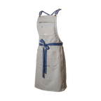 Gray apron with a blue tie on a white background
