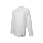 White chef's coat with a brand logo on a white background