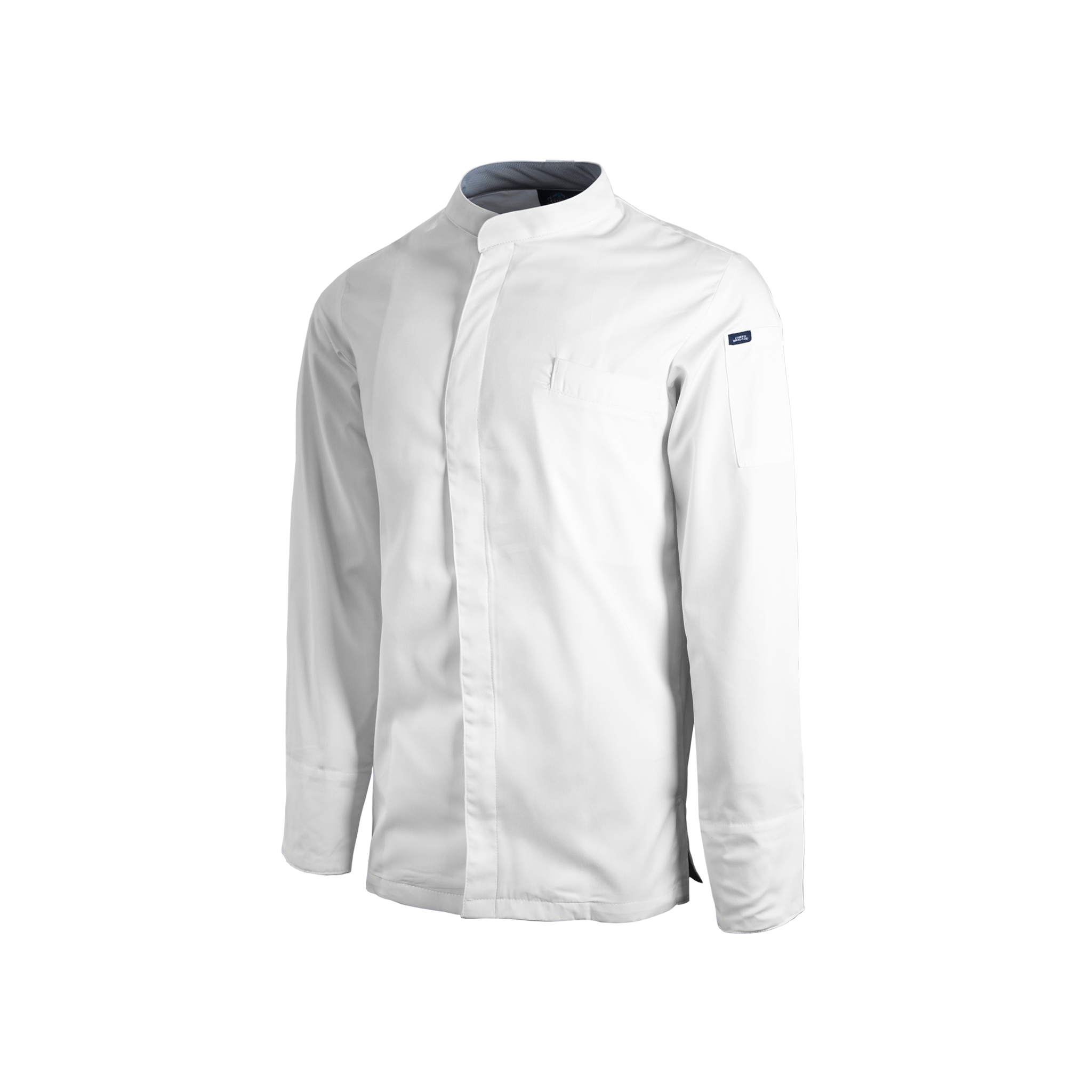 White jacket with a gray collar on a white background