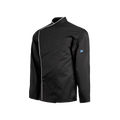 Black jacket with white piping on a white background