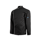 Black jacket with white piping on a white background