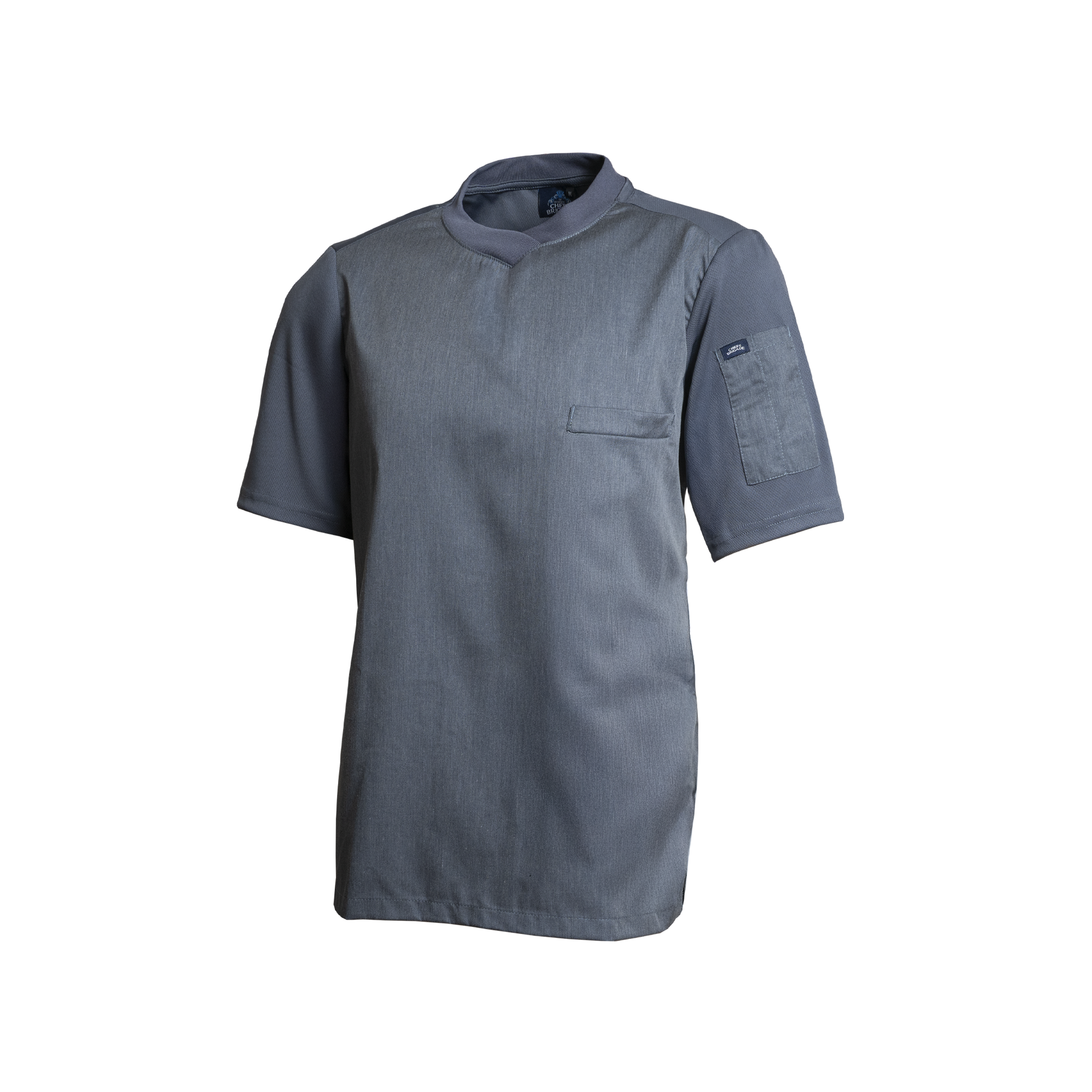 Gray short-sleeve shirt with a pocket on a white background