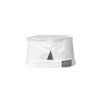 White headband with a brand label on a white background