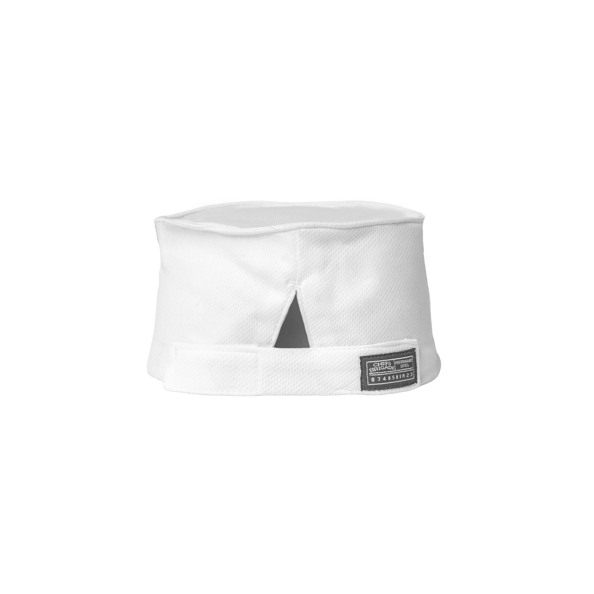 White headband with a brand label on a white background
