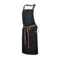 Black apron with brown straps