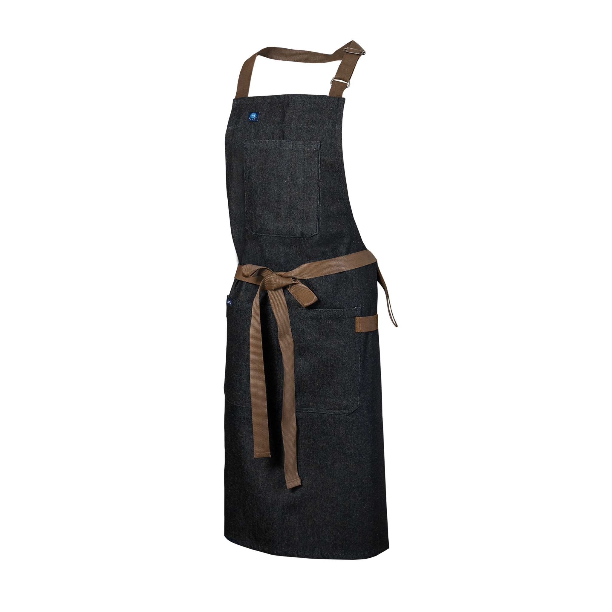 Black apron with brown straps