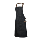 Black apron with brown straps