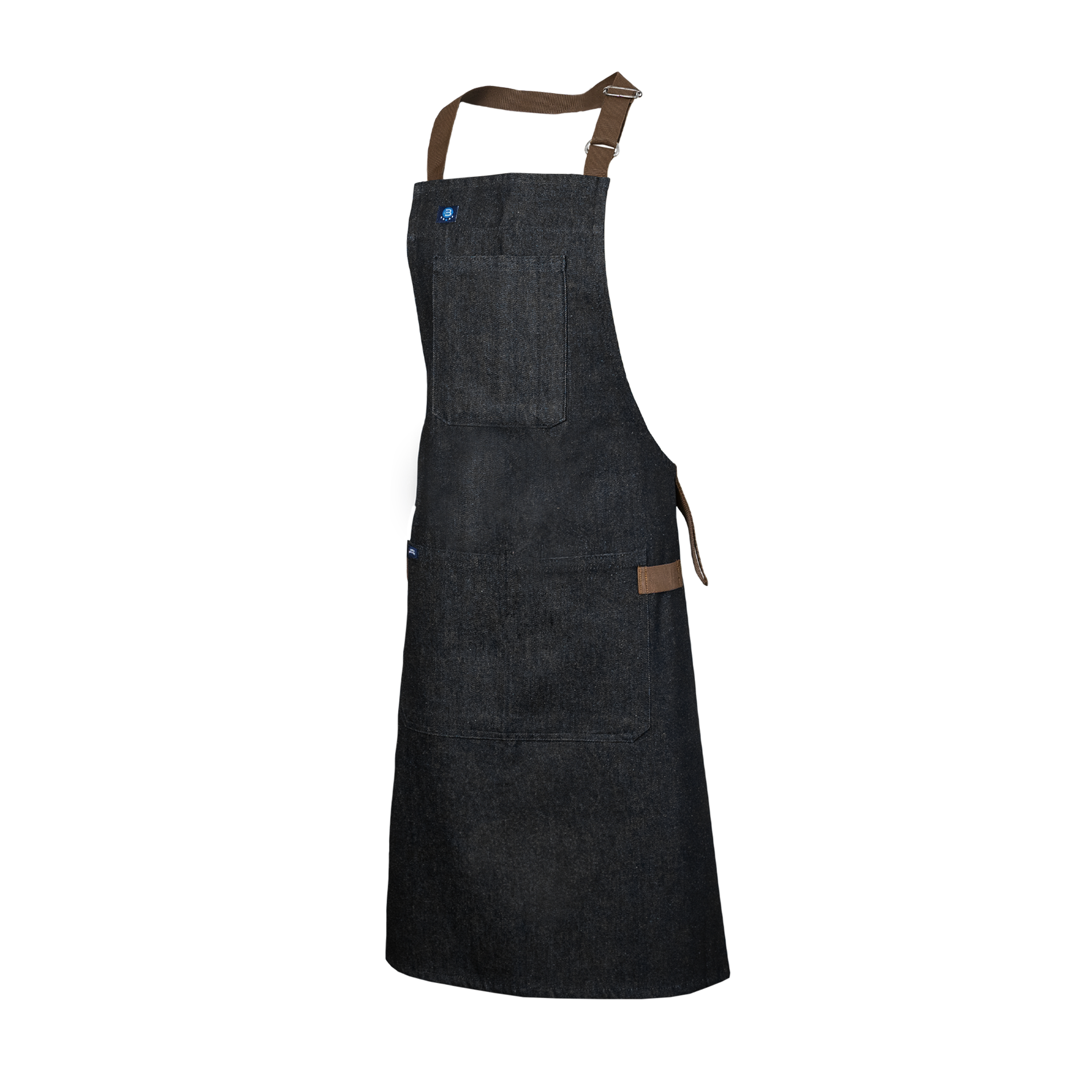 Black apron with brown straps