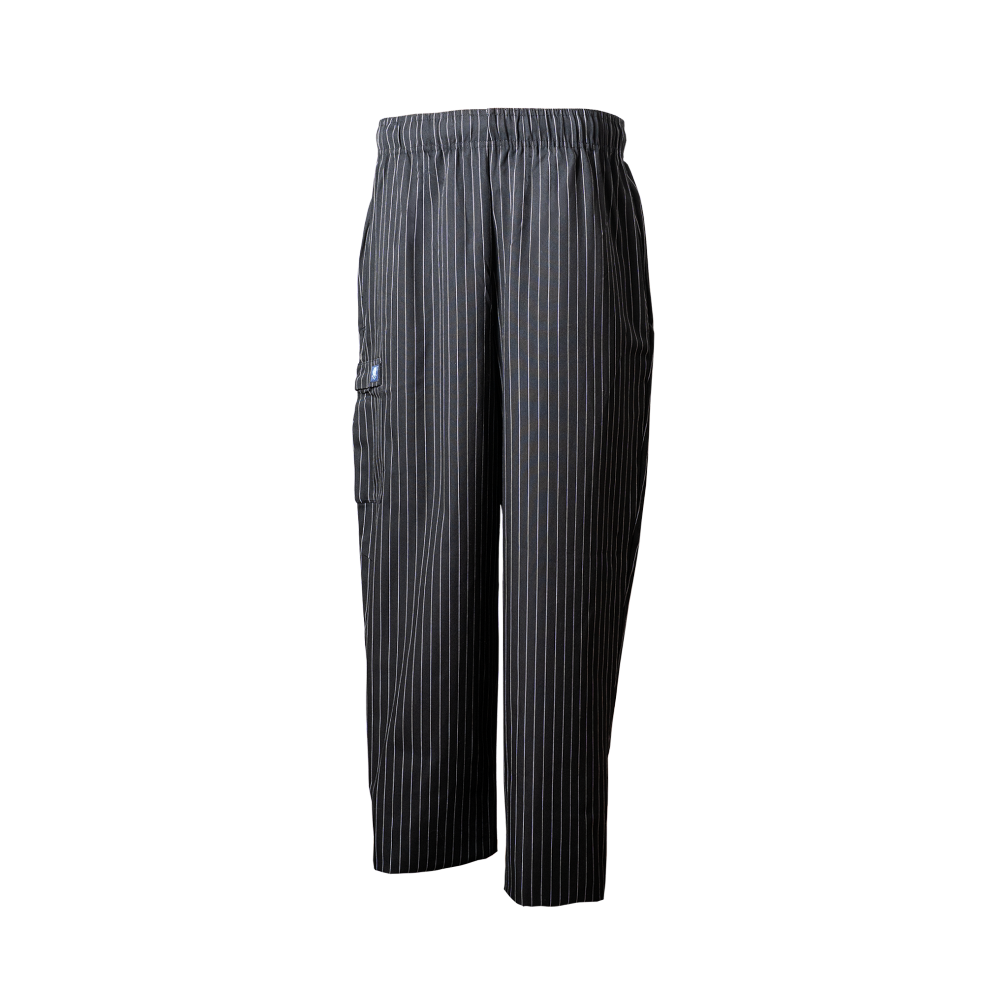 Black pinstripe pants on a white background