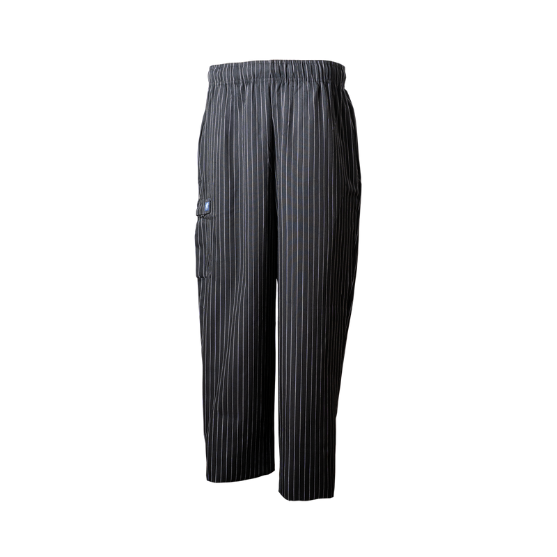 Black pinstripe pants on a white background