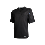 Black short-sleeve shirt with a pocket on a white background