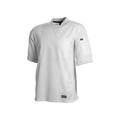 White chef's coat with a brand logo on a white background