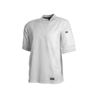 White chef's coat with a brand logo on a white background
