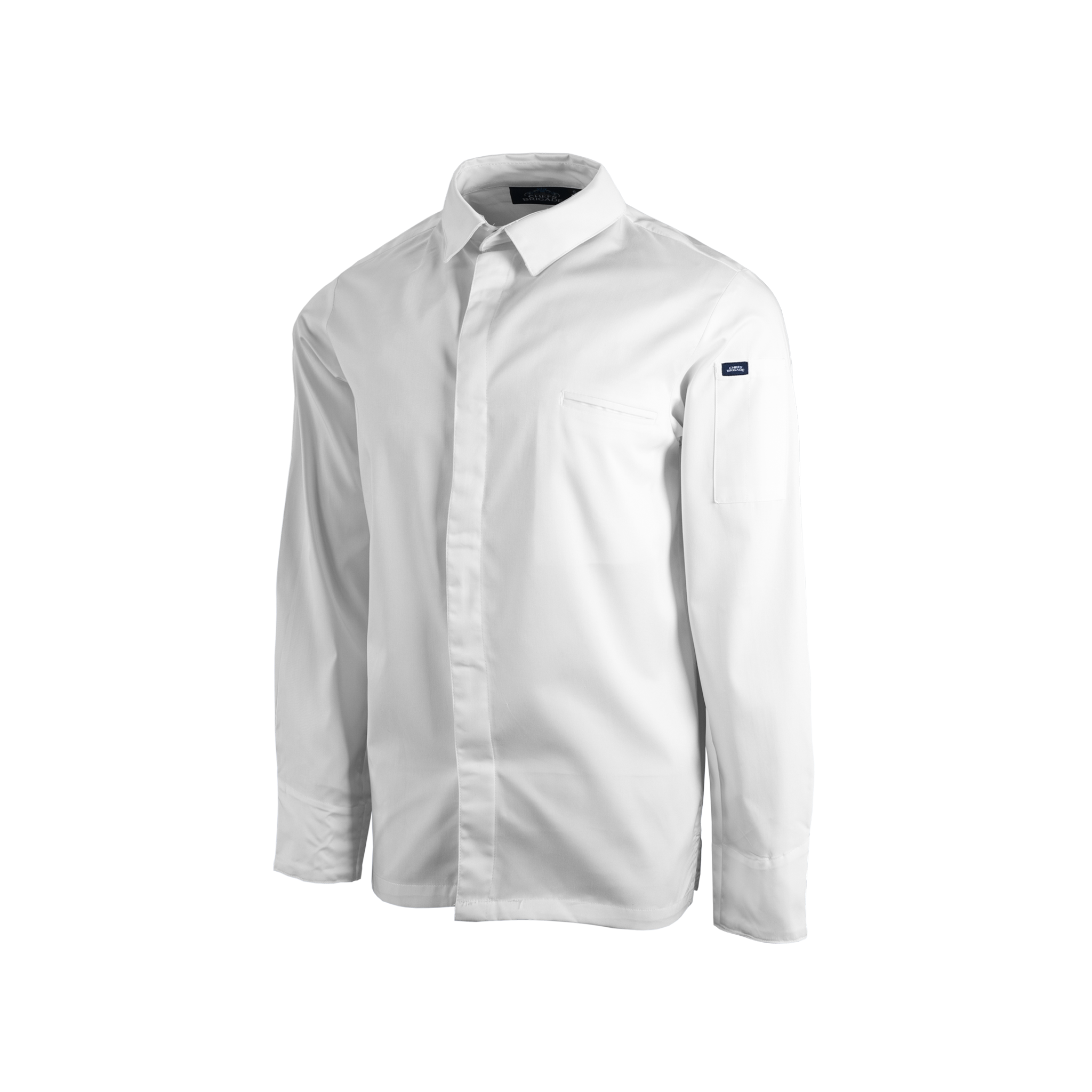 White dress shirt with a brand logo on a white background