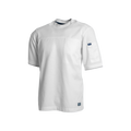 White short-sleeve shirt with a small logo on a white background
