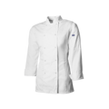 White chef's coat with a brand logo on a white background
