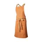 Brown apron with a yellow tie