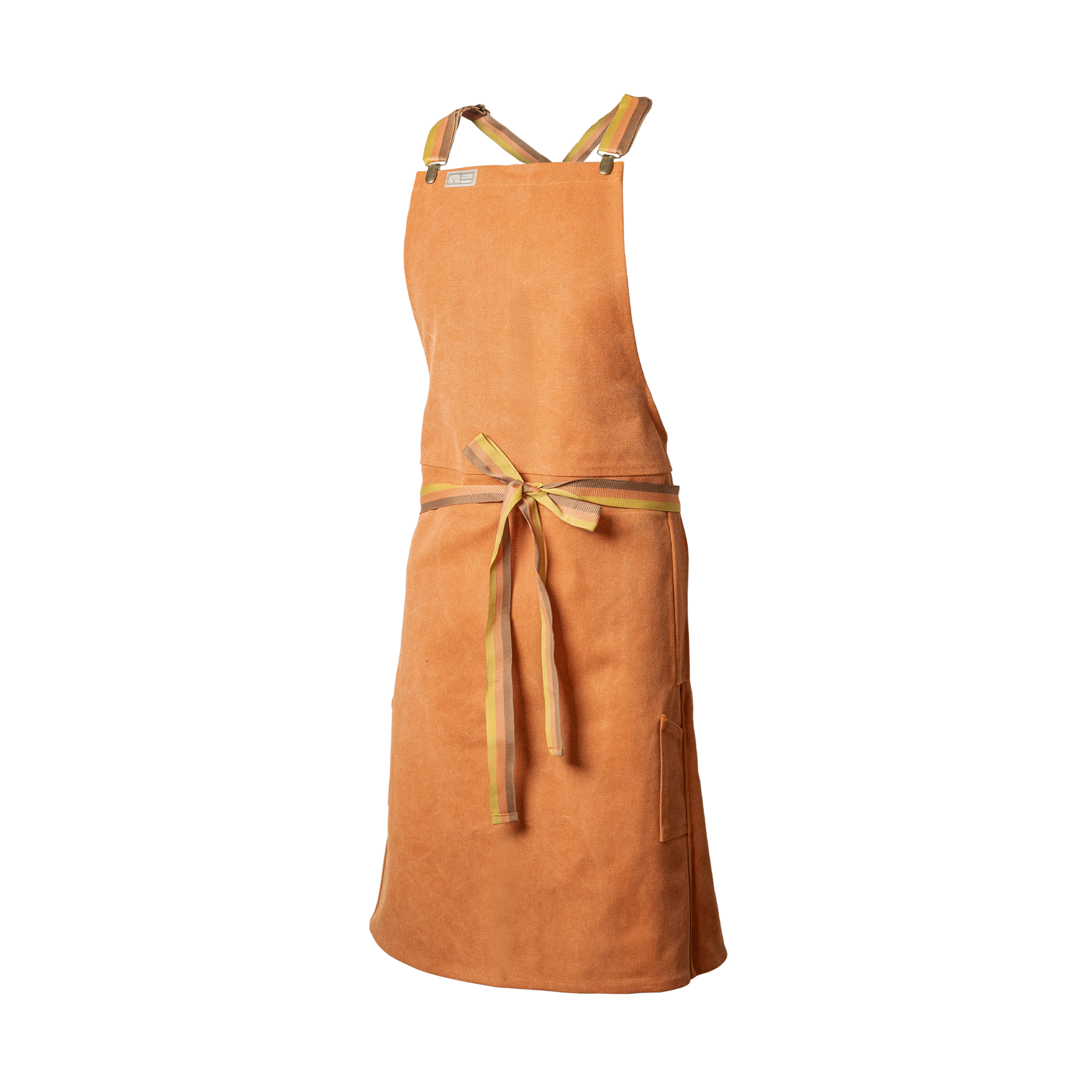 Brown apron with a yellow tie